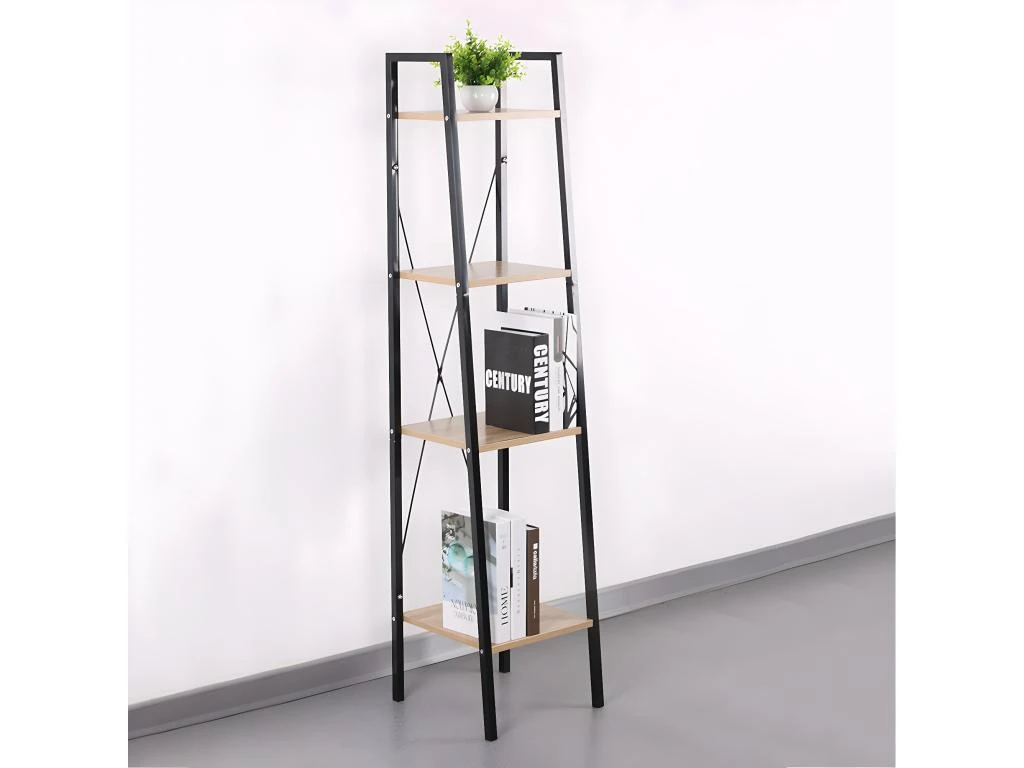 DARA - Etagère Simple 4 Plateaux Métal Et Aspect Bois 6 DARA - Etagère Simple 4 Plateaux Métal Et Aspect Bois – Image 4