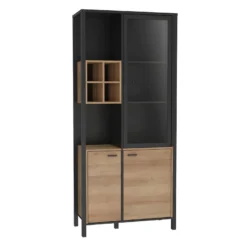 Vitrine H194 Cm Décor Noir Et Effet Chêne Avec Poignées Noir - MODE