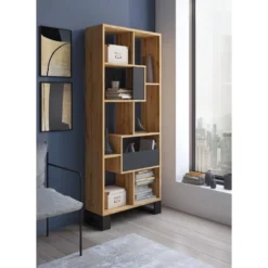 Etagere, Bibliotheque, Modele LOFT, Couleur De La Structure Chene Fonce 68,5 X 168 X 25 Cm -Pas Cher Mobiliora Magasin bibliotheque vitrine et etagere 9443577