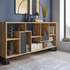 Etagere, Bibliotheque, Modele LOFT, Couleur De La Structure Chene Fonce 68,5 X 168 X 25 Cm -Pas Cher Mobiliora Magasin bibliotheque vitrine et etagere 9443579