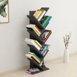 Bibliothèque Tranås à 7 Niveaux 121 X 44 X 22 Cm Anthracite [en.casa] -Pas Cher Mobiliora Magasin bibliotheque vitrine et etagere 9444971