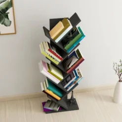 Bibliothèque Tranås à 7 Niveaux 121 X 44 X 22 Cm Anthracite [en.casa] -Pas Cher Mobiliora Magasin bibliotheque vitrine et etagere 9444973