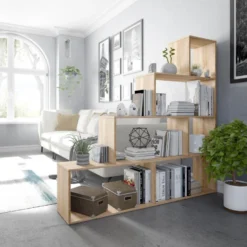 Étagère Bibliothèque Jaén Chêne 6 étagères, Pour Salle à Manger Ou Bureau