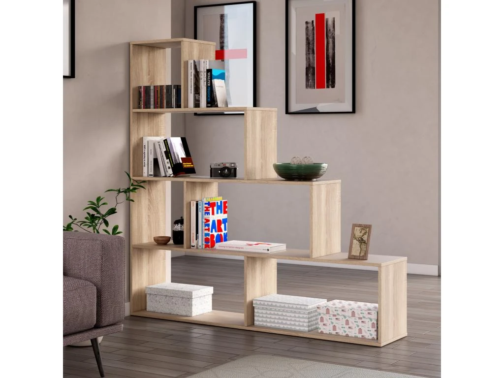 Étagère Bibliothèque Jaén Chêne 6 étagères, Pour Salle à Manger Ou Bureau 4 Étagère Bibliothèque Jaén Chêne 6 étagères, Pour Salle à Manger Ou Bureau – Image 2