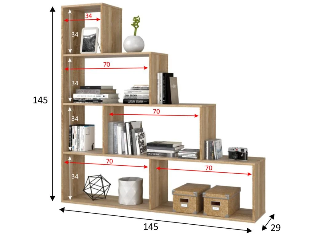 Étagère Bibliothèque Jaén Chêne 6 étagères, Pour Salle à Manger Ou Bureau 7 Étagère Bibliothèque Jaén Chêne 6 étagères, Pour Salle à Manger Ou Bureau – Image 5