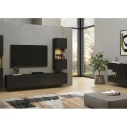 Vitrine 1 Porte Partiellement Vitrée Collection EVA. Couleur Noir Et Chêne. -Pas Cher Mobiliora Magasin bibliotheque vitrine et etagere 9499537