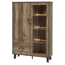 KARMINA - Vitrine 2 Portes Aspect Bois Avec Eclairage Led -Pas Cher Mobiliora Magasin bibliotheque vitrine et etagere 9499607