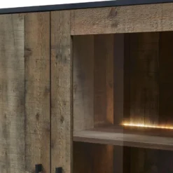 KARMINA - Vitrine 2 Portes Aspect Bois Avec Eclairage Led -Pas Cher Mobiliora Magasin bibliotheque vitrine et etagere 9499609