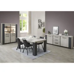 HERACLES - Vitrine 4 Portes Imitation Bois + Led