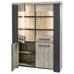 HERACLES - Vitrine 4 Portes Imitation Bois + Led -Pas Cher Mobiliora Magasin bibliotheque vitrine et etagere 9499731