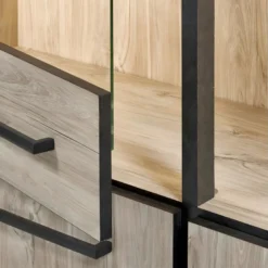 HERACLES - Vitrine 4 Portes Imitation Bois + Led -Pas Cher Mobiliora Magasin bibliotheque vitrine et etagere 9499733