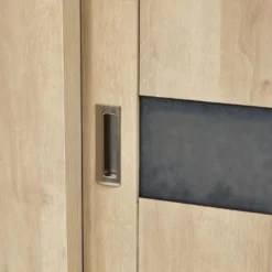 IRIS - Vitrine 4 Portes Coulissantes Imitation Bois + Led -Pas Cher Mobiliora Magasin bibliotheque vitrine et etagere 9499887