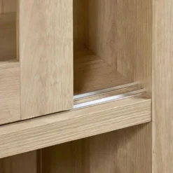 IRIS - Vitrine 4 Portes Coulissantes Imitation Bois + Led -Pas Cher Mobiliora Magasin bibliotheque vitrine et etagere 9499889