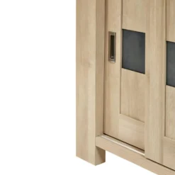 IRIS - Vitrine 4 Portes Coulissantes Imitation Bois + Led -Pas Cher Mobiliora Magasin bibliotheque vitrine et etagere 9499891