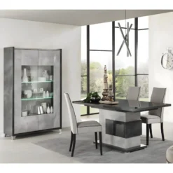 HOFFMAN - Vitrine 2 Portes Gris Aspect Pierre Avec Led