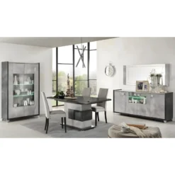 HOFFMAN - Vitrine 2 Portes Gris Aspect Pierre Avec Led -Pas Cher Mobiliora Magasin bibliotheque vitrine et etagere 9500313