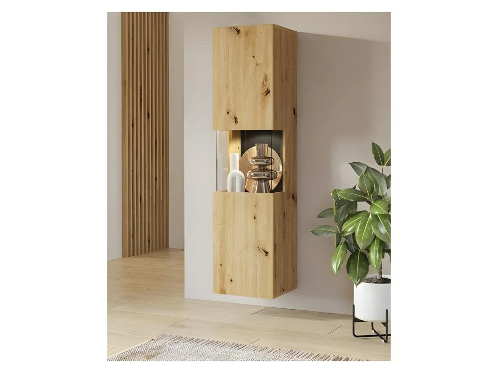 Vitrine 1 Porte Partiellement Vitrée Collection EVA. Couleur Chêne Et Noir. 4 Vitrine 1 Porte Partiellement Vitrée Collection EVA. Couleur Chêne Et Noir. – Image 2