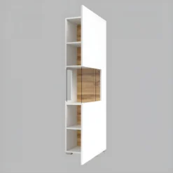 Vitrine 1 Porte Partiellement Vitrée Collection EVA. Couleur Blanc Et Chêne. -Pas Cher Mobiliora Magasin bibliotheque vitrine et etagere 9500657