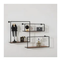 Étagère Murale En Bois Et Métal Noir 86 X 53 Cm -Pas Cher Mobiliora Magasin bibliotheque vitrine et etagere 9501159