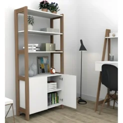 Armoire 2 Portes Châtaignier Et Blanc 9 Armoire 2 Portes Châtaignier Et Blanc -Pas Cher Mobiliora Magasin bibliotheque vitrine et etagere 9874349