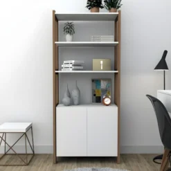 Armoire 2 Portes Châtaignier Et Blanc 11 Armoire 2 Portes Châtaignier Et Blanc -Pas Cher Mobiliora Magasin bibliotheque vitrine et etagere 9874353