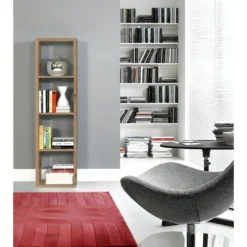 Etagère Colonne 4 Casiers Décor Bois Rustique Texturé - CLASSICO -Pas Cher Mobiliora Magasin bibliotheque vitrine et etagere 9874803