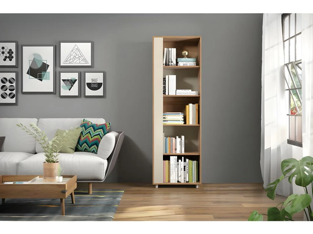 Rayonnage Hauteur 188 Cm Chêne Et Ecru 5 Niches 5 Rayonnage Hauteur 188 Cm Chêne Et Ecru 5 Niches – Image 3