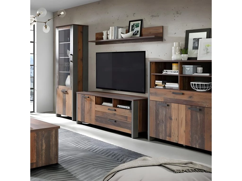 Etagère Murale à Suspendre L160 Cm Effet Bois Vieilli - BUCK 6 Etagère Murale à Suspendre L160 Cm Effet Bois Vieilli - BUCK – Image 4