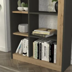 Bibliothèque Avec 10 Niches - Naturel Et Anthracite - SILOMAI -Pas Cher Mobiliora Magasin bibliotheque 13069805