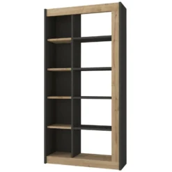 Bibliothèque Avec 10 Niches - Naturel Et Anthracite - SILOMAI -Pas Cher Mobiliora Magasin bibliotheque 13069807