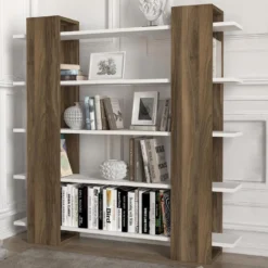 Bibliothèque Avec 5 étagères - Naturel Et Blanc - ZORYN