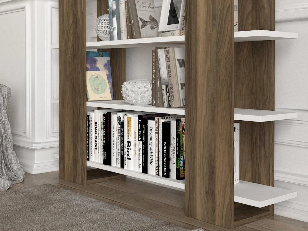 Bibliothèque Avec 5 étagères - Naturel Et Blanc - ZORYN 5 Bibliothèque Avec 5 étagères - Naturel Et Blanc - ZORYN – Image 3