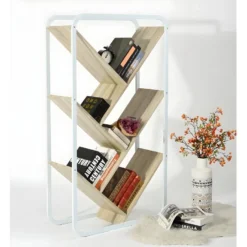 URBAN MEUBLE Bibliothèque Meuble De Rangement étagère à 5 Niveaux En Forme D’arbre, Pour Salon Bureau Chambre En Bois Beige 79.5*33.5*144cm