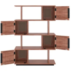 Bibliothèque 4 Portes Et 4 Niches - Bois D'acacia Et Métal - Naturel Et Noir - VEDILA -Pas Cher Mobiliora Magasin bibliotheque 15698353