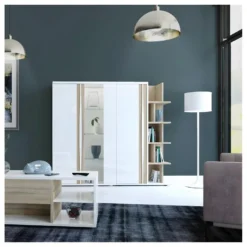 Bibliothèque 1 Porte Blanc Laqué/ Chêne Doré - STAIN