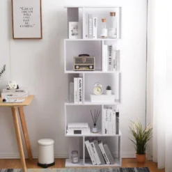 Bibliotheque Etageres Bois Blanc Design 172,5x60x24,5