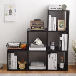 Bibliothèque Etagère Moderne Noir 6 Cubes Mdf Salon 97,5x97,5x29