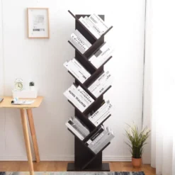 Bibliothèque Etagère 10 Etagères Marron Wengè Bois 160x44,5x22