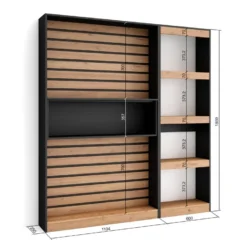 Étagère Bibliothèque, 170x186x25cm, Salon Salle à Manger Bureau, Salon, Bureau, Chêne Et Noir -Pas Cher Mobiliora Magasin bibliotheque 19388825