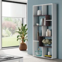 Bibliothèque étagères 7 Cases Blanc/Béton - TUKTUK - L 80 X L 25 X H 180 Cm