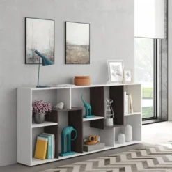 Bibliothèque étagères 7 Cases Blanc/Béton - TUKTUK - L 80 X L 25 X H 180 Cm -Pas Cher Mobiliora Magasin bibliotheque 19822717