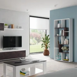 Bibliothèque étagères 7 Cases Blanc/Béton - TUKTUK - L 80 X L 25 X H 180 Cm -Pas Cher Mobiliora Magasin bibliotheque 19822719