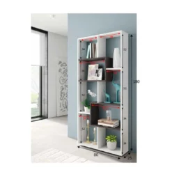 Bibliothèque étagères 7 Cases Blanc/Béton - TUKTUK - L 80 X L 25 X H 180 Cm -Pas Cher Mobiliora Magasin bibliotheque 19822723