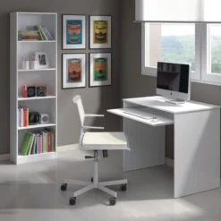 Bibliothèque 5 Niveaux Blanc - DESKOU - L 52 X L 25 X H 180 Cm