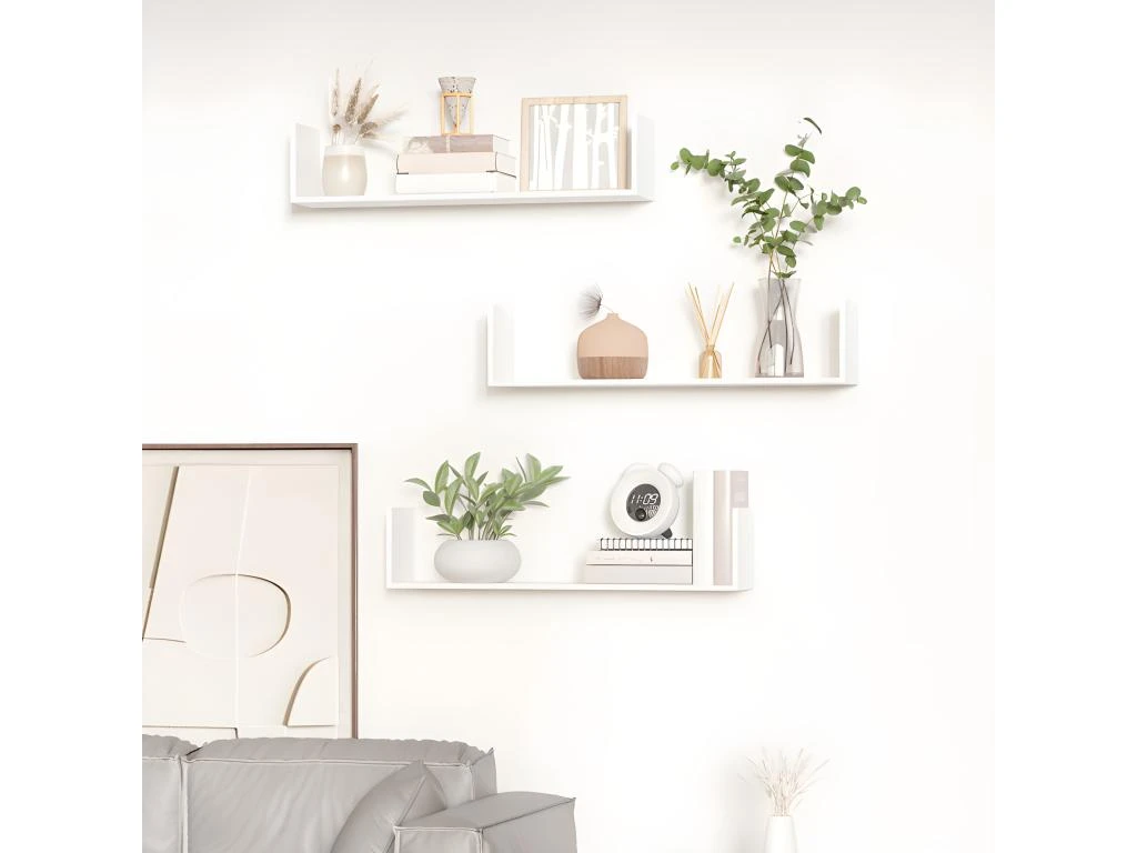 Lot De 3 étagères Murales SANTOS Blanches 4 Lot De 3 étagères Murales SANTOS Blanches – Image 2