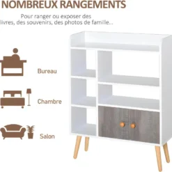 Bibliothèque Multi-rangement MELILLA Blanche Et Grise -Pas Cher Mobiliora Magasin bibliotheque 21988689