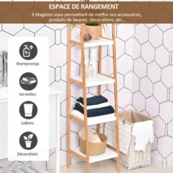 Etagère Salle De Bains GRIMSBY Bambou Et Blanc -Pas Cher Mobiliora Magasin bibliotheque 21988699