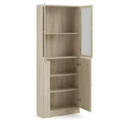 Base Étagère 2 Portes Vitrées Et 2 Portes, Finition Chêne Structuré. -Pas Cher Mobiliora Magasin bibliotheque 22083373