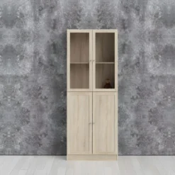 Base Étagère 2 Portes Vitrées Et 2 Portes, Finition Chêne Structuré. -Pas Cher Mobiliora Magasin bibliotheque 22083383