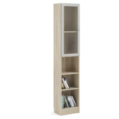 Base Étagère 1 Porte Vitrée Et 2 Tablettes De Rangement, Finition Chêne Structuré, Blanc. -Pas Cher Mobiliora Magasin bibliotheque 22083719